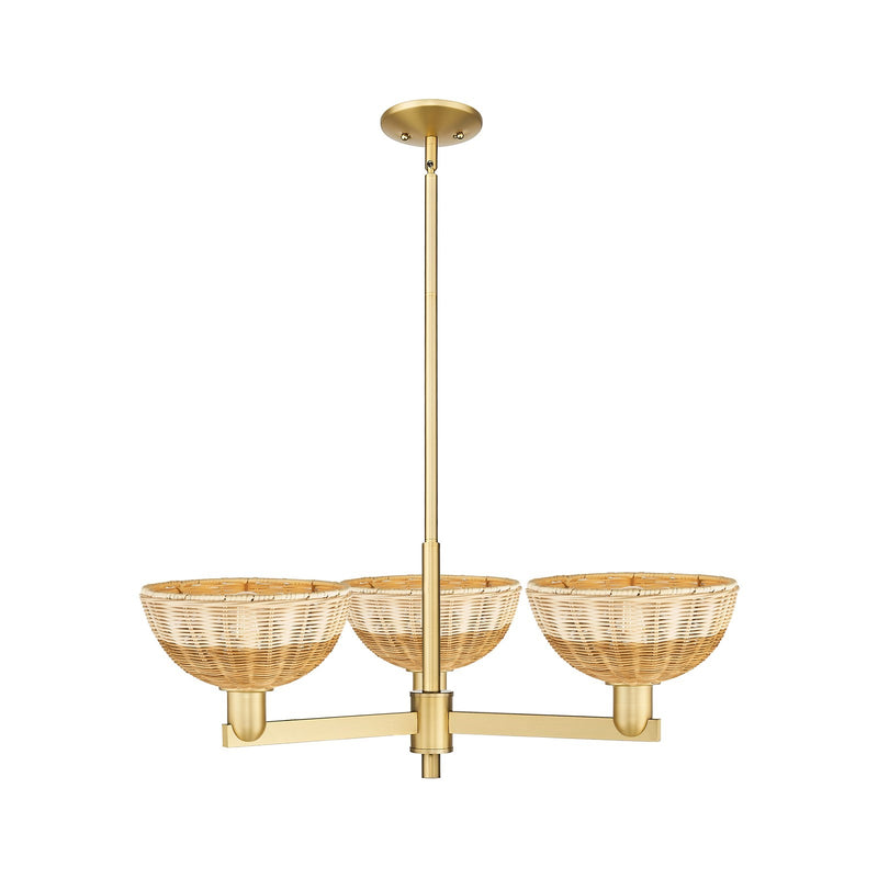 Innovations Bristol Natural II 31in 3-Light Pendant | Industrial Satin Gold Steel and Natural Fiber Dome Shade | Kitchen | Model 716-3CR-SG-NBD2-9-NAT