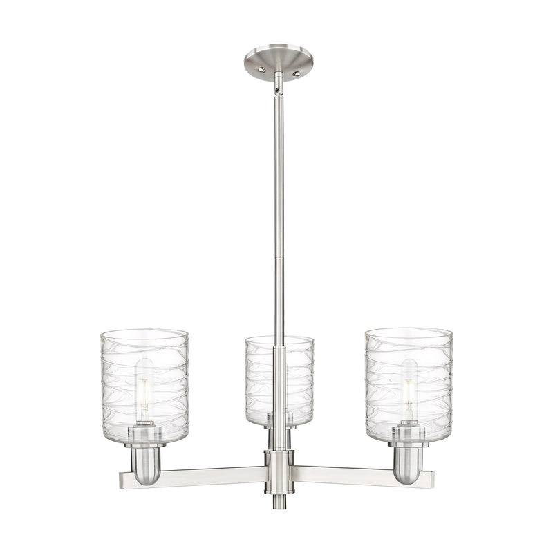 Innovations Cobbleskill 27in 3-Light Pendant | Industrial Satin Nickel Steel and Deco Swirl Clear Glass | Kitchen Island & Dining | Model 716-3CR-SN-G1113