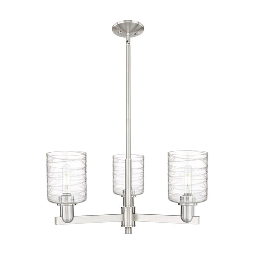Innovations Cobbleskill 27in 3-Light Pendant | Industrial Satin Nickel Steel and Deco Swirl Clear Glass | Kitchen Island & Dining | Model 716-3CR-SN-G1113