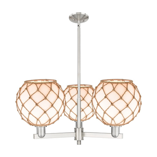 Innovations Farmhouse Rope 32in 3-Light Pendant | Industrial Satin Nickel Steel and Matte White Glass with Brown Rope | Model 716-3CR-SN-G121-10RB