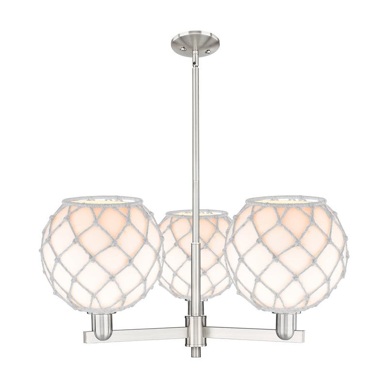 Innovations Farmhouse Rope 32in 3-Light Pendant | Industrial Satin Nickel Steel and White Glass with Rope | Kitchen Island & | Model 716-3CR-SN-G121-10RW