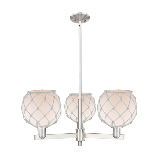 Innovations Farmhouse Rope 30in 3-Light Pendant | Industrial Satin Nickel Steel and White Frosted Glass with Rope | Kitchen | Model 716-3CR-SN-G121-8RW
