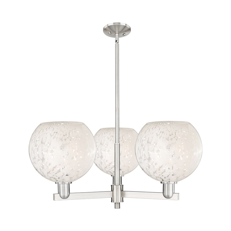 Innovations White Mouchette 32in 3-Light Pendant | Industrial Satin Nickel and White Glass | Kitchen Island & Dining Room | Model 716-3CR-SN-G1216-10WM