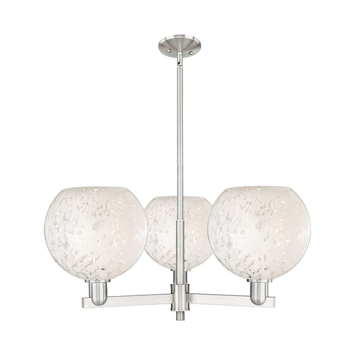 Innovations White Mouchette 32in 3-Light Pendant | Industrial Satin Nickel and White Glass | Kitchen Island & Dining Room | Model 716-3CR-SN-G1216-10WM