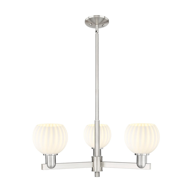 Innovations Lighting White Venetian 28in 3-Light Pendant | Industrial Satin Nickel and White Venetian Glass | Kitchen Island | Model 716-3CR-SN-G1217-6WV