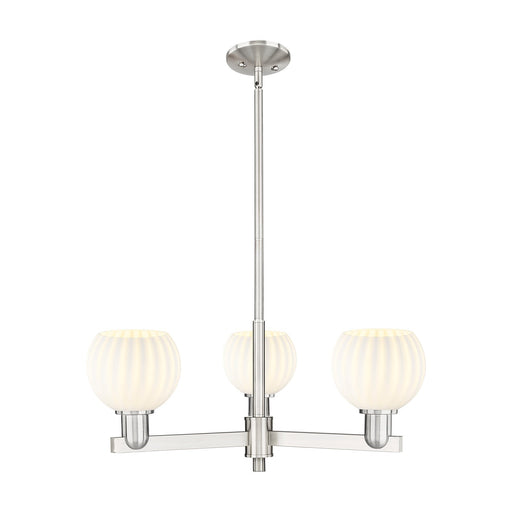 Innovations Lighting White Venetian 28in 3-Light Pendant | Industrial Satin Nickel and White Venetian Glass | Kitchen Island | Model 716-3CR-SN-G1217-6WV