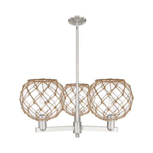 Innovations Farmhouse Rope 32in 3-Light Pendant | Industrial Satin Nickel Steel and Clear Glass with Brown Rope | Kitchen | Model 716-3CR-SN-G122-10RB