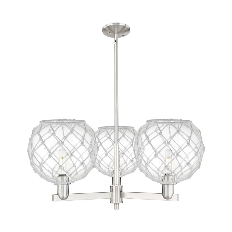 Innovations Farmhouse Rope 32in 3-Light Pendant | Industrial Satin Nickel Steel and Clear Glass with White Rope | Kitchen | Model 716-3CR-SN-G122-10RW