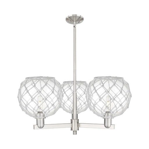 Innovations Farmhouse Rope 32in 3-Light Pendant | Industrial Satin Nickel Steel and Clear Glass with White Rope | Kitchen | Model 716-3CR-SN-G122-10RW