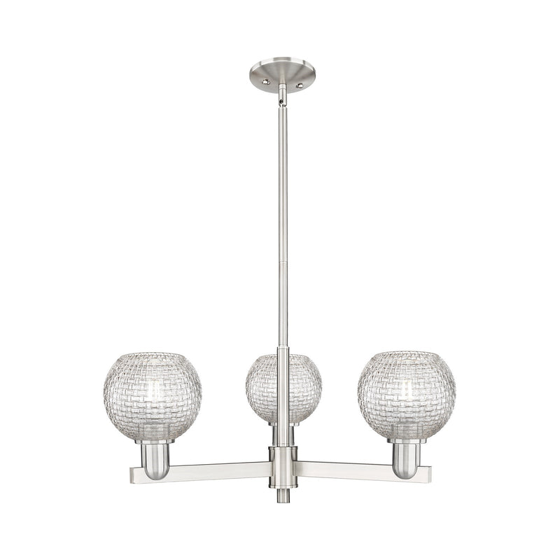 Innovations Athens 28in 3-Light Pendant | Industrial Satin Nickel Steel and Clear Basket Weave Glass | Kitchen Island & | Model 716-3CR-SN-G122C-6CL