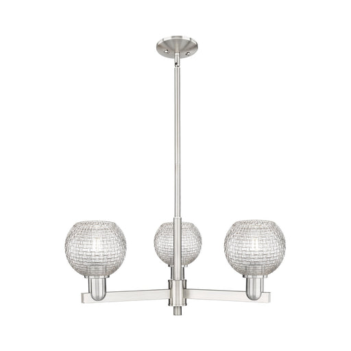 Innovations Athens 28in 3-Light Pendant | Industrial Satin Nickel Steel and Clear Basket Weave Glass | Kitchen Island & | Model 716-3CR-SN-G122C-6CL