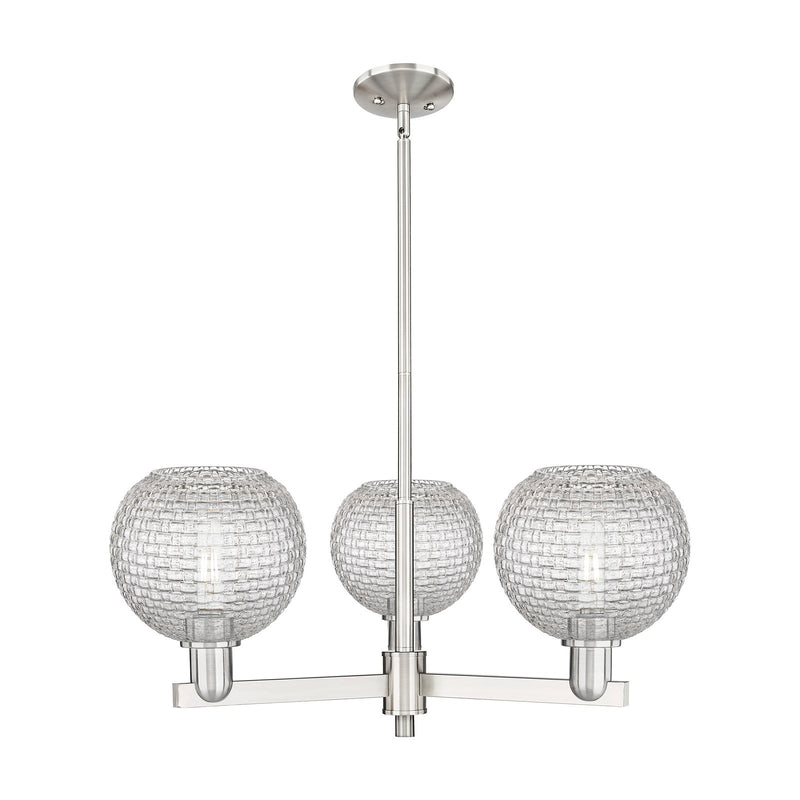 Innovations Athens 30in 3-Light Pendant | Industrial Satin Nickel Steel and Clear Basket Weave Glass | Kitchen Island & | Model 716-3CR-SN-G122C-8CL