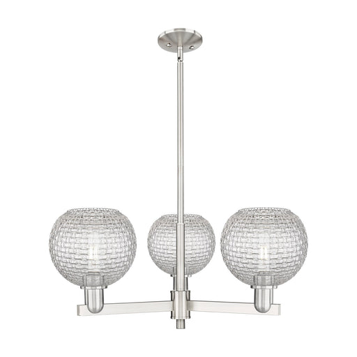 Innovations Athens 30in 3-Light Pendant | Industrial Satin Nickel Steel and Clear Basket Weave Glass | Kitchen Island & | Model 716-3CR-SN-G122C-8CL