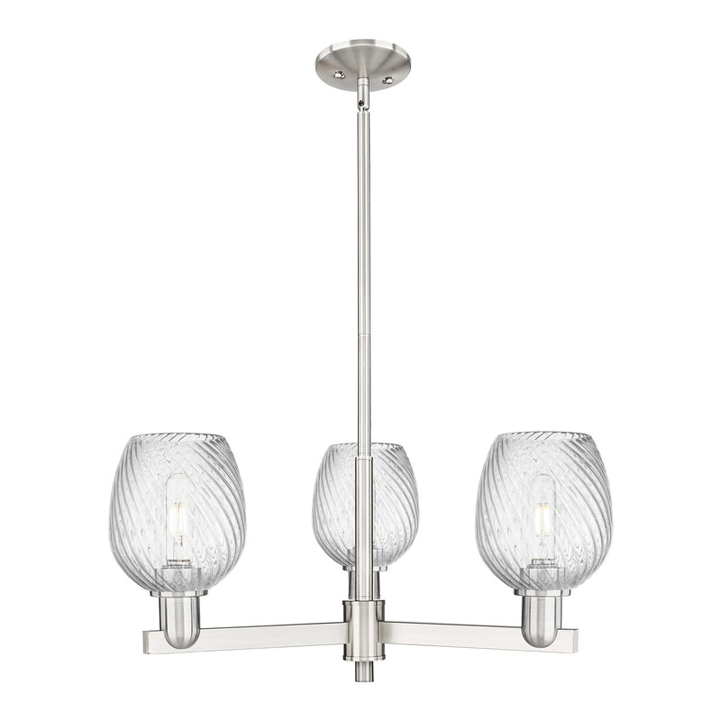 Innovations Salina 28in 3-Light Pendant | Industrial Satin Nickel Steel and Clear Spiral Fluted Glass | Kitchen Island & Dining | Model 716-3CR-SN-G292