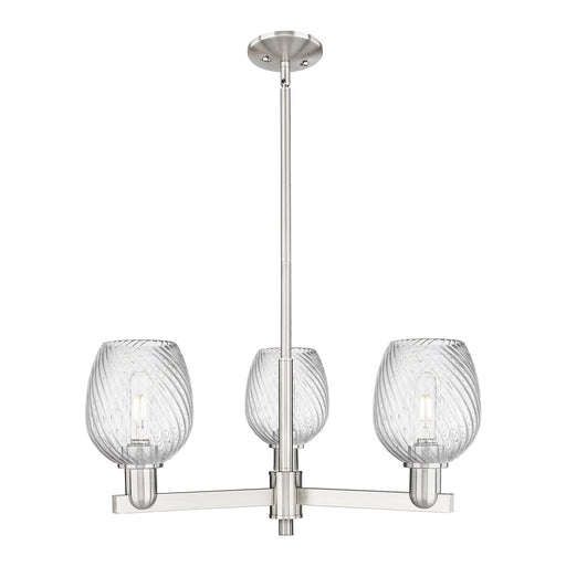 Innovations Salina 28in 3-Light Pendant | Industrial Satin Nickel Steel and Clear Spiral Fluted Glass | Kitchen Island & Dining | Model 716-3CR-SN-G292