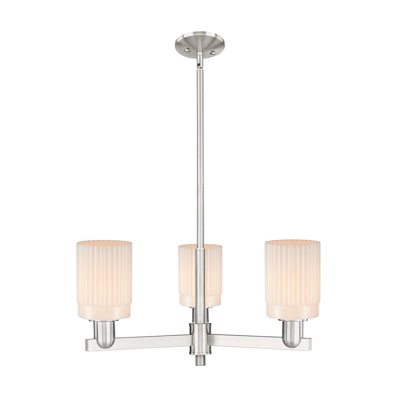 Innovations Hadley 26in 3-Light Pendant | Industrial Satin Nickel Steel and Matte White Ribbed Glass | Kitchen Island & Dining | Model 716-3CR-SN-G341