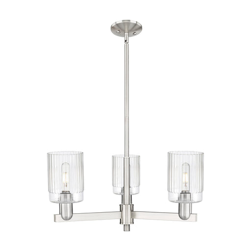 Innovations Hadley 26in 3-Light Pendant | Industrial Satin Nickel Steel and Clear Ribbed Glass | Kitchen Island & Dining Room | Model 716-3CR-SN-G342