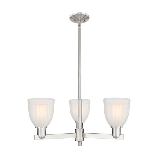 Innovations Brookfield 28in 3-Light Pendant | Industrial Satin Nickel Steel and White Frosted Ribbed Glass | Kitchen Island & | Model 716-3CR-SN-G441
