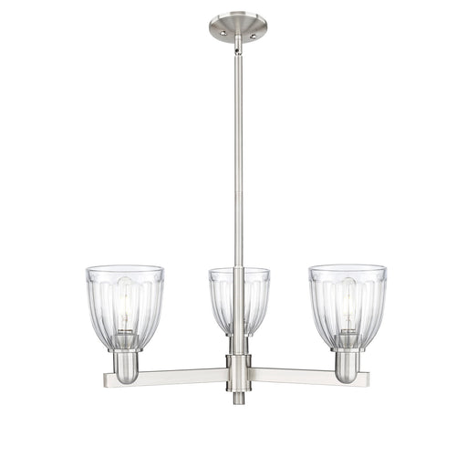 Innovations Brookfield 28in 3-Light Pendant | Industrial Satin Nickel and Clear Ribbed Glass | Kitchen Island & Dining Room | 27.5 | Model 716-3CR-SN-G442