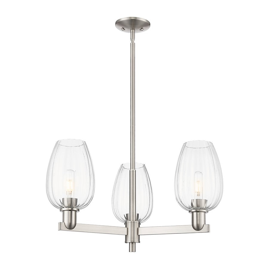 Innovations Preston 3Lt 18" Flute Stem Chandelier, SN/CL - 716-3CR-SN-G457-6CL