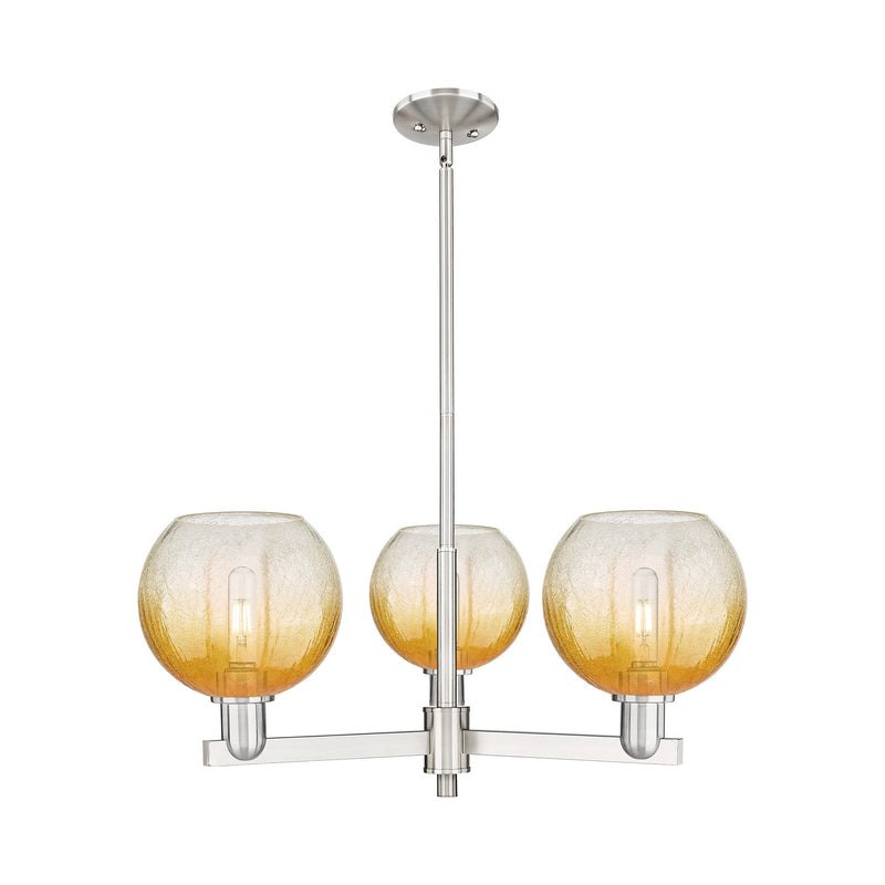 Innovations Brookhaven Globe 30in 3-Light Pendant | Industrial Satin Nickel Steel and Amber Glass | Kitchen Island & Dining | Model 716-3CR-SN-G483-8AM