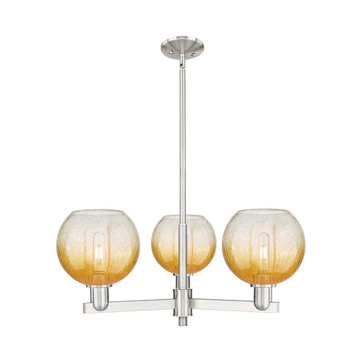 Innovations Brookhaven Globe 30in 3-Light Pendant | Industrial Satin Nickel Steel and Amber Glass | Kitchen Island & Dining | Model 716-3CR-SN-G483-8AM