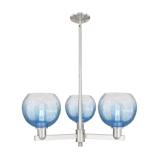 Innovations Brookhaven Globe 30in 3-Light Pendant | Industrial Satin Nickel and Sapphire Blue Glass | Kitchen Island & Dining | Model 716-3CR-SN-G483-8SB