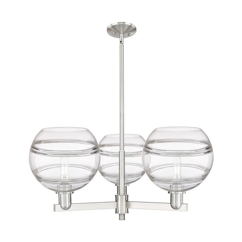 Innovations Rochester 32in 3-Light Pendant | Industrial Satin Nickel Steel and Clear Glass | Kitchen Island & Dining Room | Model 716-3CR-SN-G556-10CL