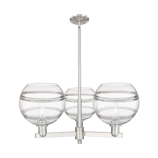 Innovations Rochester 32in 3-Light Pendant | Industrial Satin Nickel Steel and Clear Glass | Kitchen Island & Dining Room | Model 716-3CR-SN-G556-10CL