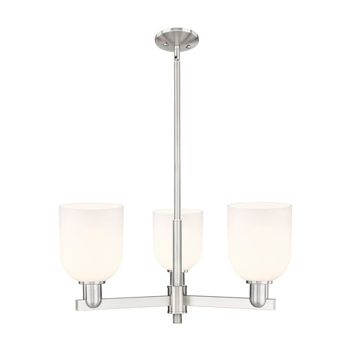 Innovations Bella 27in 3-Light Pendant | Industrial Satin Nickel Steel and White Glass | Kitchen Island & Dining Room | 27.25 | Model 716-3CR-SN-G558-6GWH