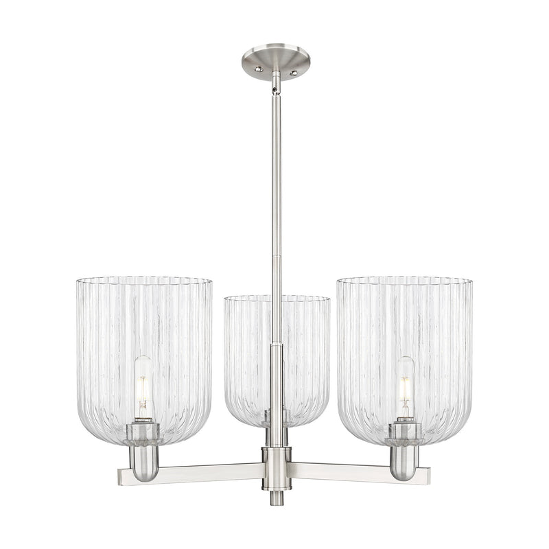Innovations Bridal Veil 30in 3-Light Pendant | Industrial Satin Nickel Steel and Clear Ribbed Glass | Kitchen Island & Dining | Model 716-3CR-SN-G559-8CL