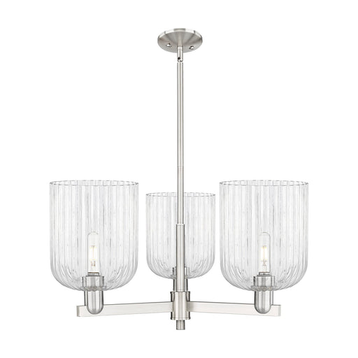 Innovations Bridal Veil 30in 3-Light Pendant | Industrial Satin Nickel Steel and Clear Ribbed Glass | Kitchen Island & Dining | Model 716-3CR-SN-G559-8CL