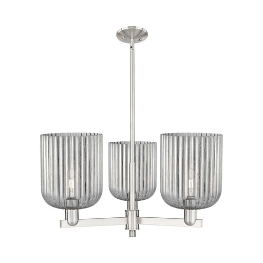 Innovations Bridal Veil 30in 3-Light Pendant | Industrial Satin Nickel Steel and Light Smoke Ribbed Glass | Kitchen Island & | Model 716-3CR-SN-G559-8SM