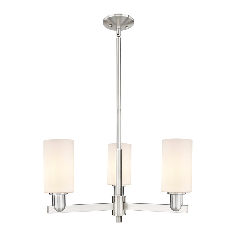 Innovations Clymer 26in 3-Light Pendant | Industrial Satin Nickel and Matte White Glass | Kitchen Island & Dining Room | 25.62 x | Model 716-3CR-SN-G801