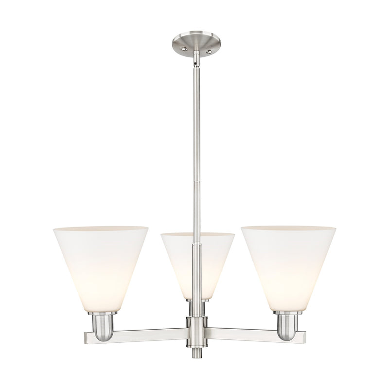 Innovations Berkshire Glass 30in 3-Light Pendant | Industrial Satin Nickel Steel and Matte White Glass | Kitchen Island & Dining | Model 716-3CR-SN-GBC-81