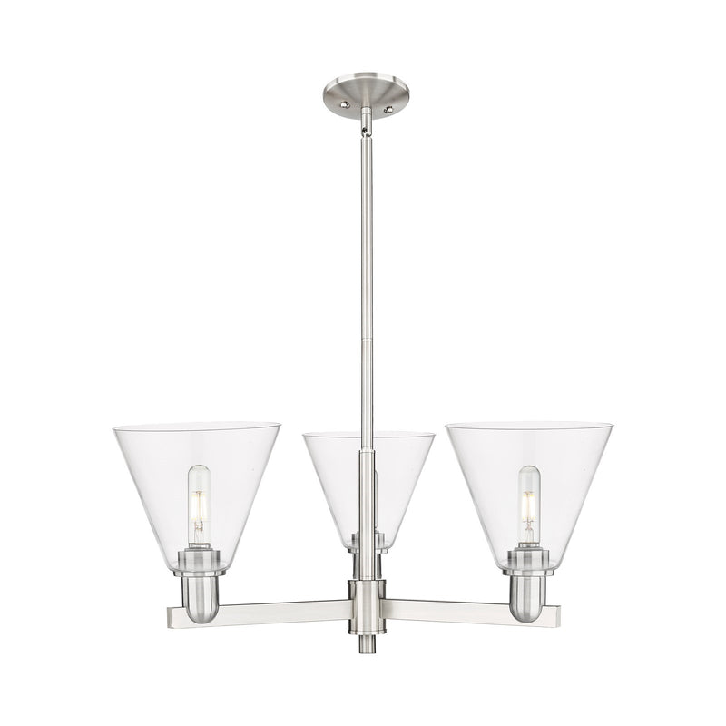 Innovations Berkshire Glass 30in 3-Light Pendant | Industrial Satin Nickel Steel and Clear Glass | Kitchen Island & Dining Room | Model 716-3CR-SN-GBC-82