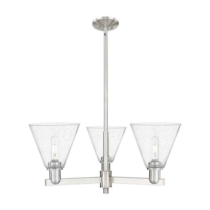 Innovations Berkshire Glass 30in 3-Light Pendant | Industrial Satin Nickel Steel and Seedy Glass | Kitchen Island & Dining Room | Model 716-3CR-SN-GBC-84
