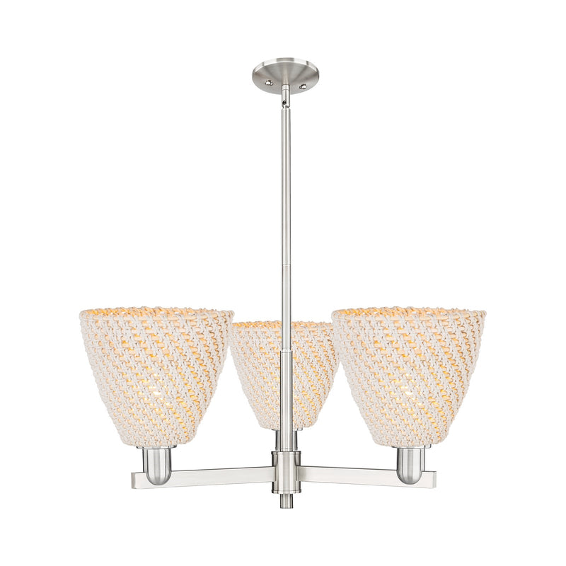 Innovations Bristol Natural 31in 3-Light Pendant | Industrial Satin Nickel Steel and Natural Fiber Dome Shade | Kitchen | Model 716-3CR-SN-NBD-9-NAT