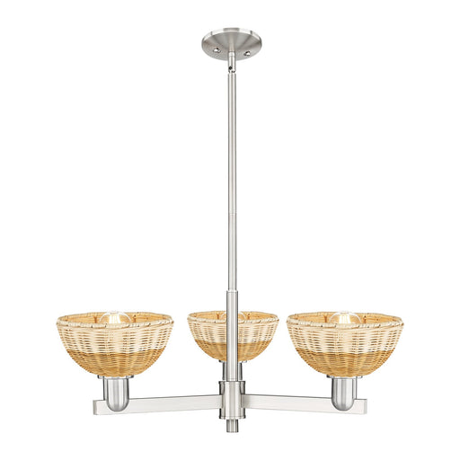 Innovations Natural Ballston Dome 29in 3-Light Pendant | Farmhouse Satin Nickel Steel and Natural Fiber Dome | Kitchen | Model 716-3CR-SN-NBD2-75-NAT