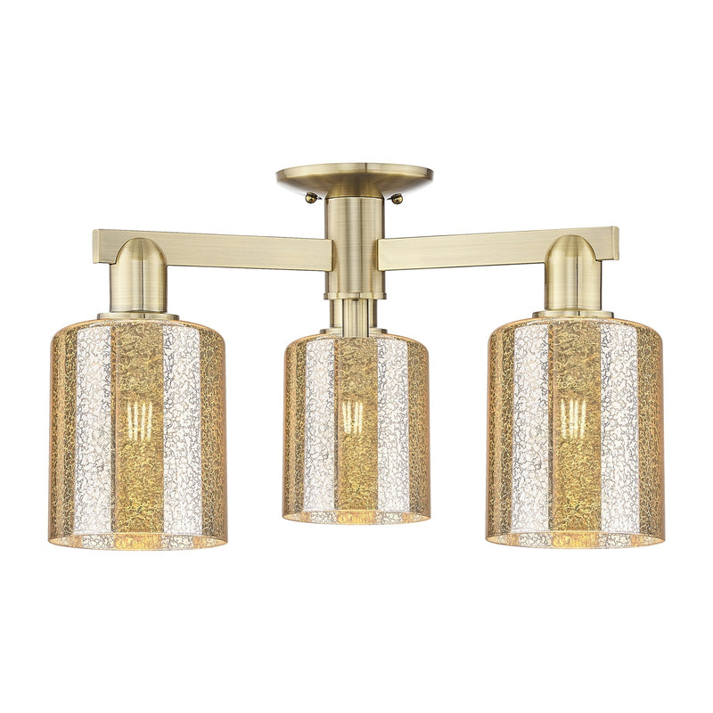 Innovations Cobbleskill 23in 3-Light Semi-Flush Mount | Industrial Antique Brass Steel and Mercury Glass | Kitchen & Hallway | 22.5 | Model 716-3F-AB-G116
