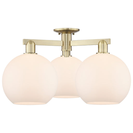 Innovations Athens 28in 3-Light Semi-Flush Mount | Industrial Antique Brass Steel and Matte White Glass | Kitchen & Entryway | Model 716-3F-AB-G121-10
