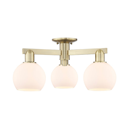 Innovations Athens 23in 3-Light Semi-Flush Mount | Industrial Antique Brass Steel and Matte White Glass | Entryway & Covered | Model 716-3F-AB-G121-6
