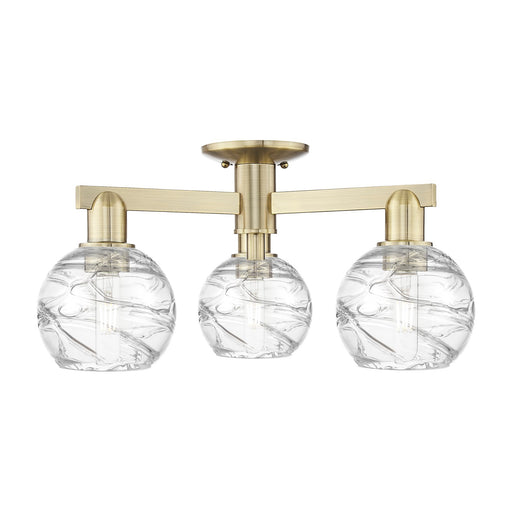 Innovations Athens Deco Swirl 23in 3-Light Semi-Flush Mount | Industrial Antique Brass Steel and Clear Deco Swirl Glass | Model 716-3F-AB-G1213-6CL