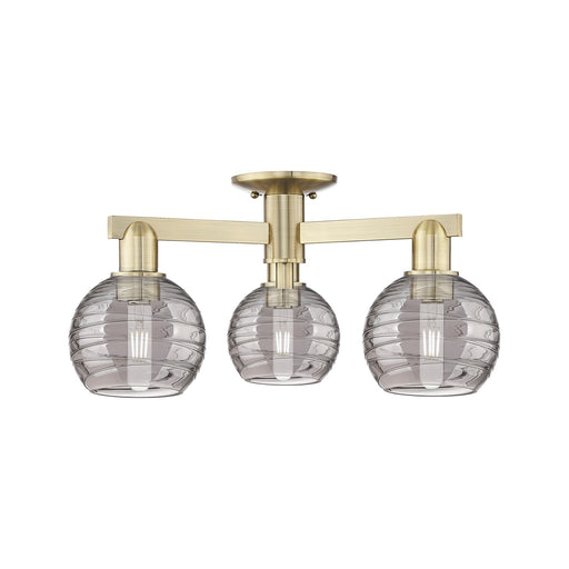 Innovations Athens Deco Swirl 23in 3-Light Semi-Flush Mount | Industrial Antique Brass Steel and Light Smoke Glass | Model 716-3F-AB-G1213-6SM