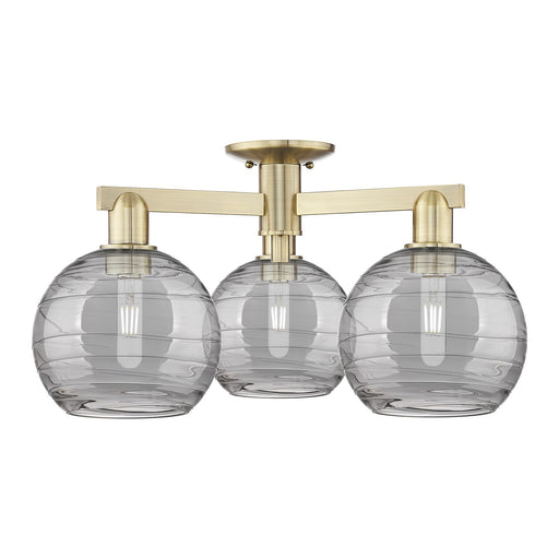 Innovations Athens Deco Swirl 26in 3-Light Semi-Flush Mount | Industrial Antique Brass and Light Smoke Glass | Living Room & | Model 716-3F-AB-G1213-8SM