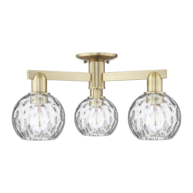 Innovations Athens Water Glass 24in 3-Light Semi-Flush Mount | Industrial Antique Brass and Clear Water Glass | Entryway & | Model 716-3F-AB-G1215-6