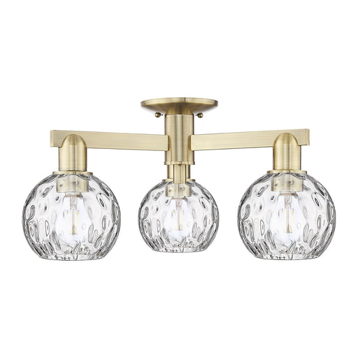 Innovations Athens Water Glass 24in 3-Light Semi-Flush Mount | Industrial Antique Brass and Clear Water Glass | Entryway & | Model 716-3F-AB-G1215-6