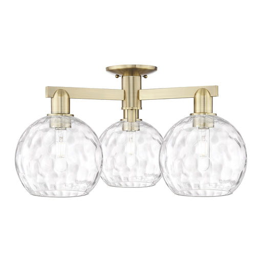 Innovations Athens Water Glass 26in 3-Light Semi-Flush Mount | Industrial Antique Brass Steel and Clear Water Glass | Living | Model 716-3F-AB-G1215-8