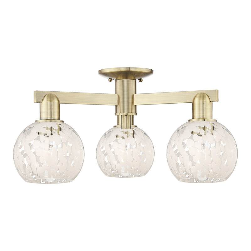 Innovations Lighting Arcadia 24in 3-Light Semi-Flush Mount | Industrial Antique Brass Steel and White Mouchette Glass | Model 716-3F-AB-G1216-6WM