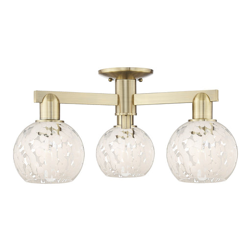 Innovations Lighting Arcadia 24in 3-Light Semi-Flush Mount | Industrial Antique Brass Steel and White Mouchette Glass | Model 716-3F-AB-G1216-6WM